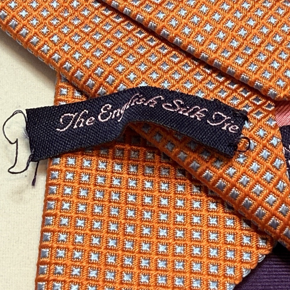 Seaward & Stearn Silk Tie Orange Light Blue Geometric Handmade England Luxury - Picture 5 of 6